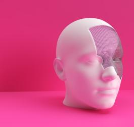 Koncept sztucznej inteligencji skanującej i odczytującej istotne informacje z twarzy człowieka.