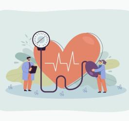 Rysunkowi lekarze diagnozują serce pacjenta w kierunku bradykardii.