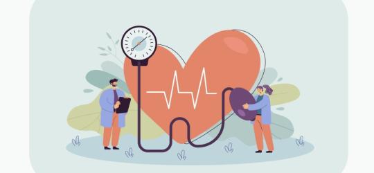 Rysunkowi lekarze diagnozują serce pacjenta w kierunku bradykardii.