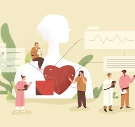 Rysunkowi lekarze diagnozują pacjenta pod kątem chorób układu krążenia.