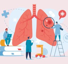 Rysunkowi lekarze diagnozujący choroby układu oddechowego.