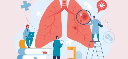 Rysunkowi lekarze diagnozujący choroby układu oddechowego.