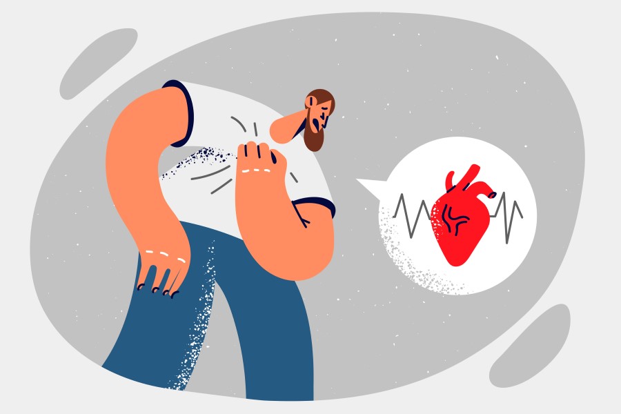 Rysunkowa postać doświadcza objawów dławicy piersiowej