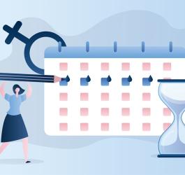 Grafika przedstawiająca kobietę obliczającą swój cykl menstruacyjny.