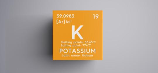 Informacje na temat potasu z układu okresowego pierwiastków.