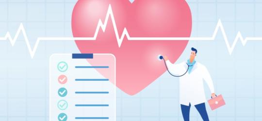 Rysunkowy lekarz bada serce.