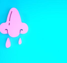 Różowy model nosa z zauważalnym katarem.