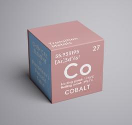 Kostka 3D z układu okresowego pierwiastków, zawierająca informacje na temat kobaltu.