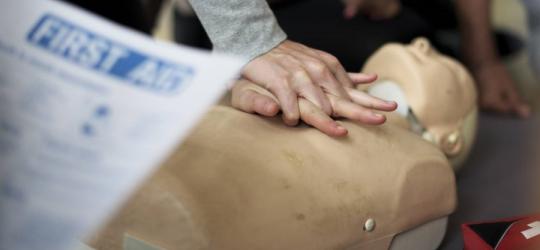 Osoby uczestniczą w kursie pierwszej pomocy.