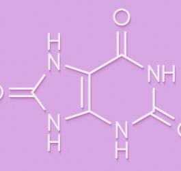 Wzór chemiczny kwasu moczowego.