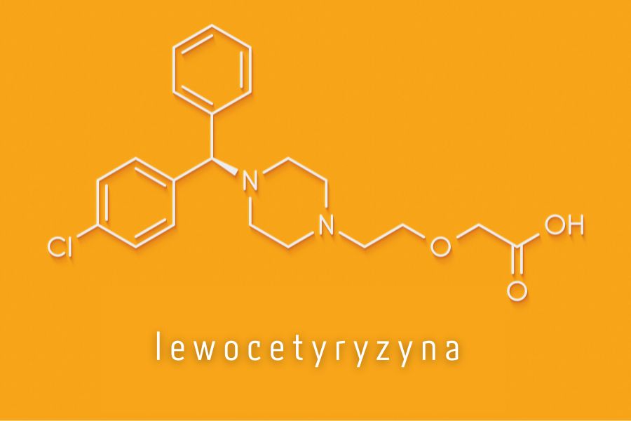 Wzór chemiczny lewocetyryzyny.