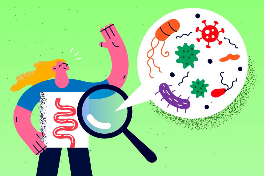 Skład mikrobiomu jelitowego rysunkowej postaci.