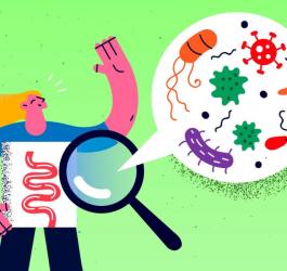 Skład mikrobiomu jelitowego rysunkowej postaci.