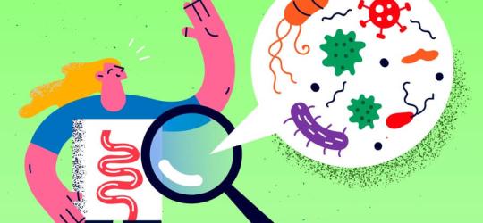 Skład mikrobiomu jelitowego rysunkowej postaci.