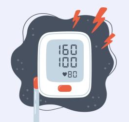Rysunkowy ciśnieniomierz wskazujący na nadciśnienie u pacjenta.