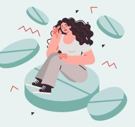 Rysunkowa postać zmagająca się z napięciowym bólem głowy.