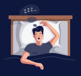 Mężczyzna chrapie podczas snu, może cierpieć na obturacyjny bezdech senny.