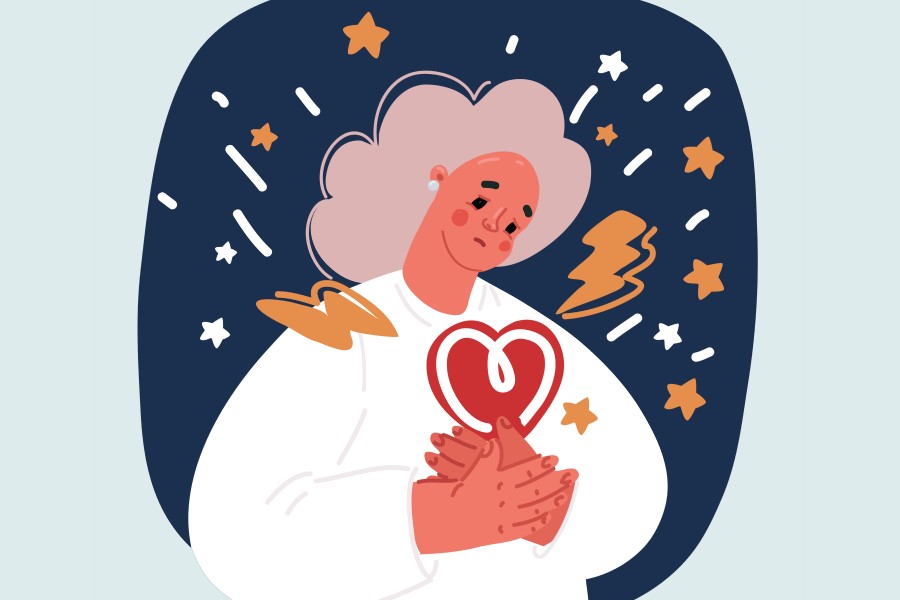 Rysunkowa postać doświadczająca ostrych zespołów wieńcowych.