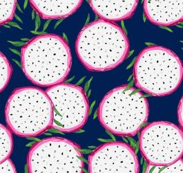 Rysunek przedstawiające smoczy owoc, czyli pitaję w przekroju.