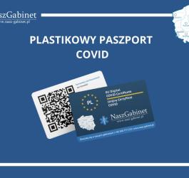 Grafika placówek NaszGabinet reklamująca możliwość zdobycia plastikowego paszportu COVID.