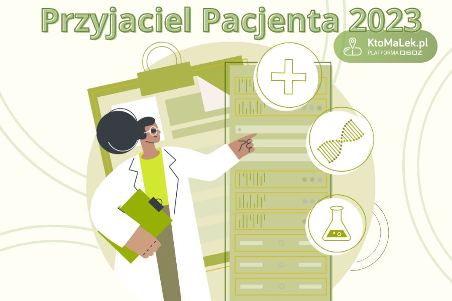 Grafika z okazji przyznania tytułu Przyjaciela Pacjenta roku 2023.