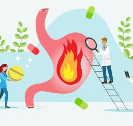 Rysunkowi lekarze podają leki na zgagę.