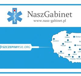 Grafika informująca o możliwości zaszczepienia się przeciw COVID-19 w sieci placówek Nasz Gabinet.