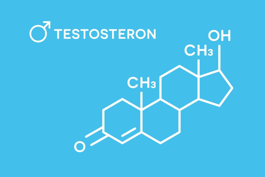 Wzór chemiczny testosteronu na niebieskim tle.