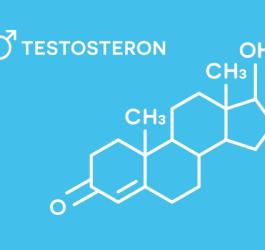Wzór chemiczny testosteronu na niebieskim tle.