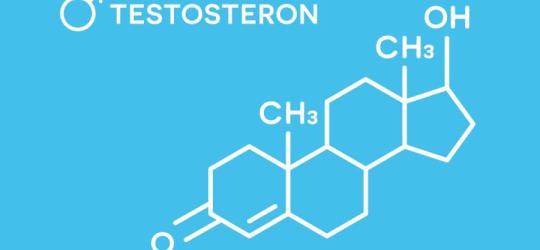 Wzór chemiczny testosteronu na niebieskim tle.