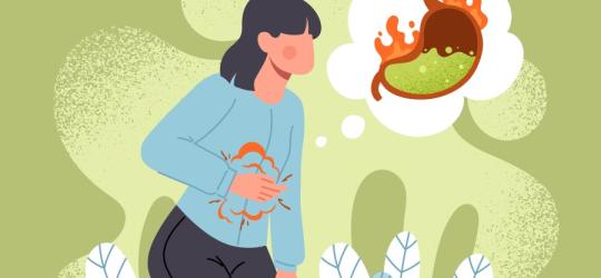 Rysunkowa kobieta cierpi na zgagę.