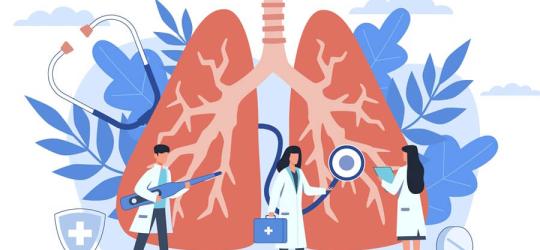Rysunkowi lekarze diagnozują zwłóknienie płuc.
